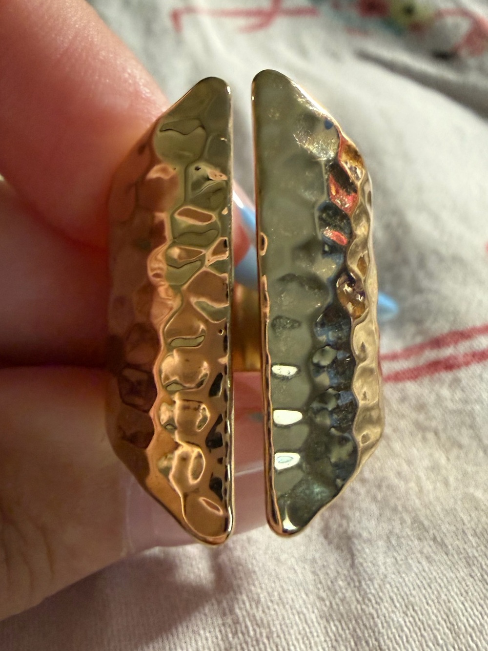 Gold Hammered Double-Panel Statement Ring